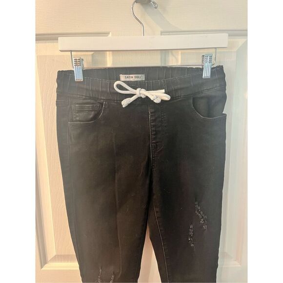Satin Doll Black Distress Stitched Jogger Style Jeans sz 4 - Picture 4 of 8